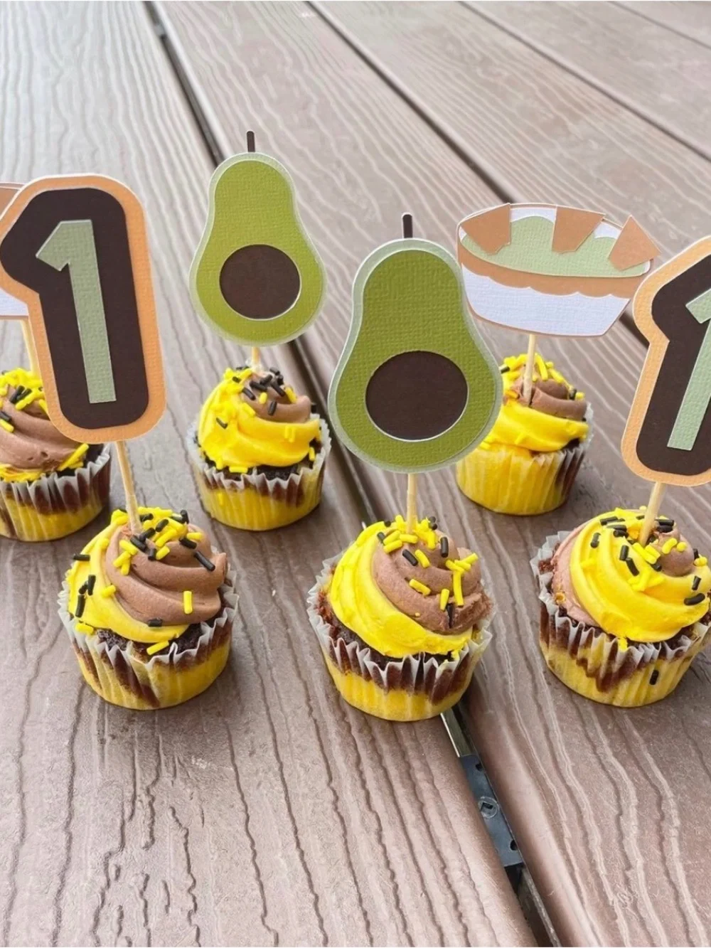 Avocado First Birthday Cupcake Toppers Set of 6 Guacamole Taco Party One